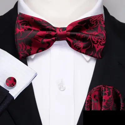 Image de Ensemble élégant de boutons de manchette, nœud papillon et mouchoir pour homme