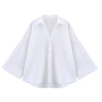 Image de Chemise femme manches larges asymétrique col Johnny