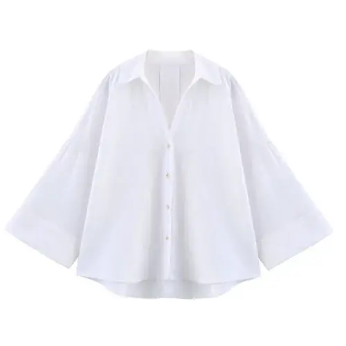 Image de Chemise femme manches larges asymétrique col Johnny