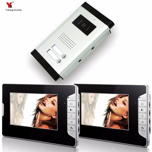 Afbeelding van 2-kamer familie intercomsysteem met deurbelcamera, waterdichte video-deurtelefoon met 2 knoppen en 2 monitoren voor optimale veiligheid