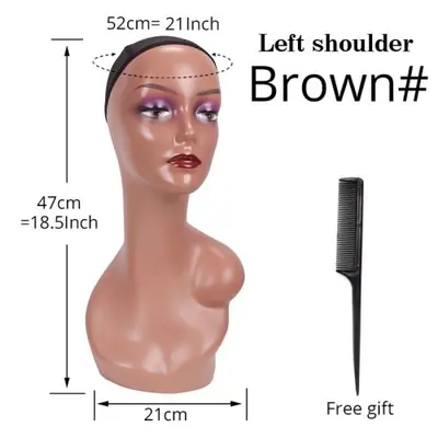 Image de Tête de Mannequin sans Épaule - Affichage Perruque avec Maquillage Brun Foncé