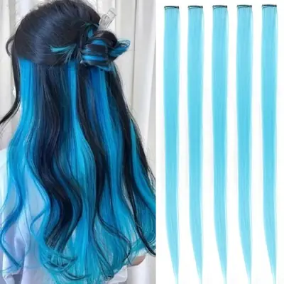 Image de Extensions de Cheveux Synthétiques Colorées 22" - 5 Pièces