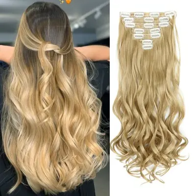Extensions de Cheveux Synthétiques à Clips - 7 Pièces Longues & Bouclées