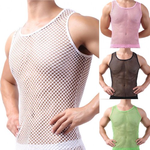 Canottiera Maschile in Rete Trasparente Sexy – Top Intimo Senza Maniche per Uomo, Ideale per Notte e Look Seducenti