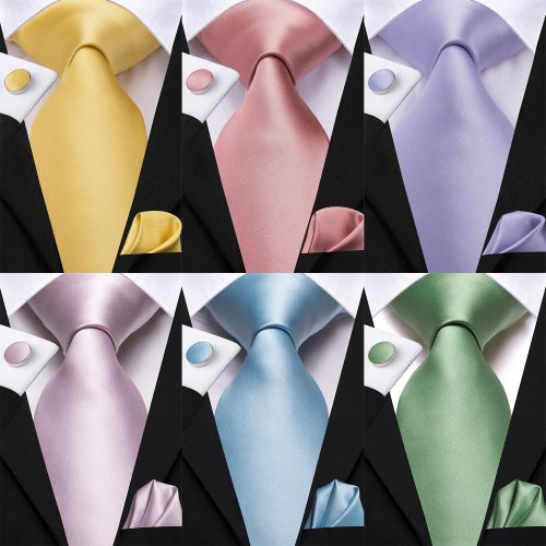 Afbeelding van Elegante Lichtblauwe Effenaar Zijden Stropdas voor Heren - Fashion Design met Manchetknopen en Handdoek, Perfect voor Bruiloft, Zakelijk en Feestelijke Gelegenheden