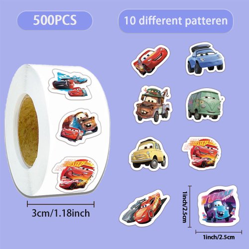 Bild von 500 Stück Rolle Disney Cars Cartoon Aufkleber – Lightning McQueen, Graffiti-Sticker für Skateboard, Telefon, Kinderzimmer-Dekoration und Geschenke