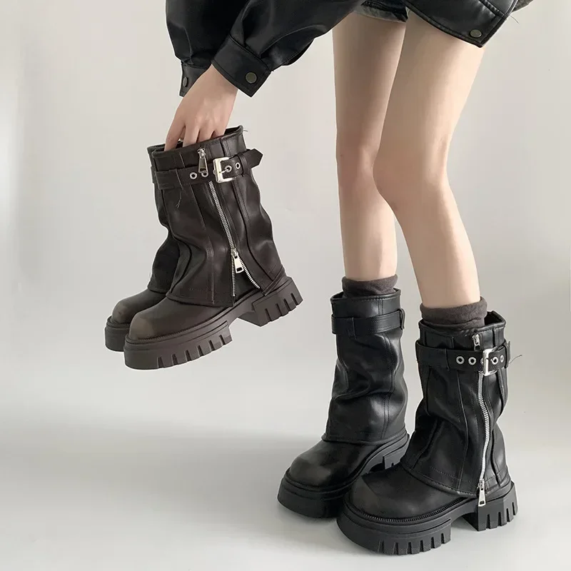 Imagen de Botas de Moto Hasta la Rodilla para Mujer - Estilo Urbano 2024