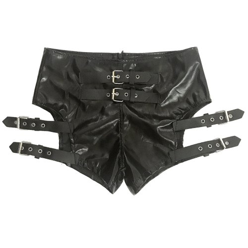 Immagine di Pantaloncini da donna in pelle verniciata elastica con fasciatura nera – Abbigliamento sexy per performance, ballo e discoteca
