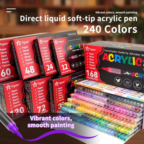 Imagen de Rotuladores Acrylicos Líquidos Directos para Arte Profesional y Dibujo Creativo - Paquetes de 12, 24, 36, 48, 60, 72, 120 y 168 Colores