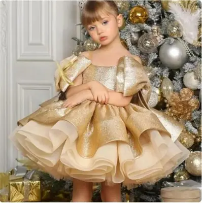 Image de Robe dorée bouffante pour fille - Fête, mariage, anniversaire