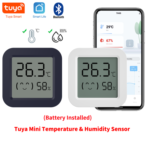 Image of Smart Bluetooth Temperature and Humidity Sensor with Mini LCD Display – Tuya App Control, Voice Assistant Compatible, Google Home & Alexa Ready