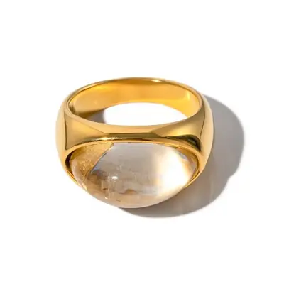 Image de Bague Femme Pierre Naturelle Vert Acier Inoxydable Doré