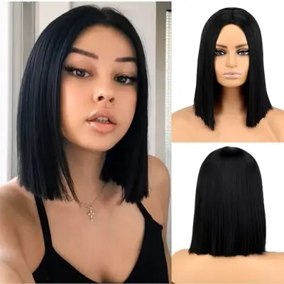 Image de Perruque Bob Rouge Ombré Rose - Synthétique Lisse