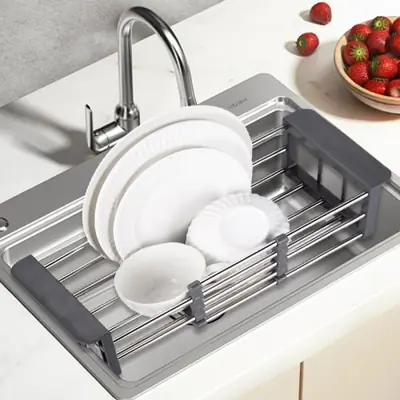 Image de Égouttoir Vaisselle Triangulaire Pliable - Acier Inoxydable