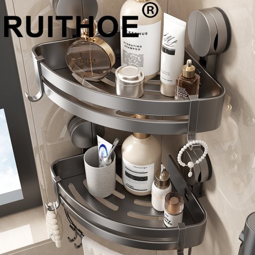 Image of Bathroom Shelf for Shower Wall Mounted Shampoo Bottle Orangizer Shower Corner Rack Storage Punch-free Bathroom Accessories