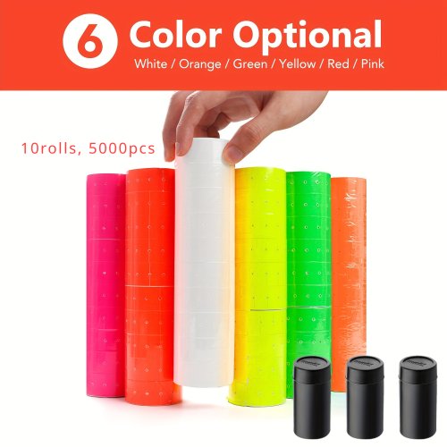 Imagen de 10 Rollos de Etiquetas de Precio con 5000 Unidades Cada Uno - Pegatinas Blancas de Papel Súper Adhesivas en Varios Colores para Marcado de Precios
