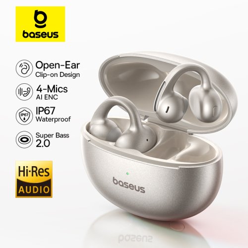 Afbeelding van Baseus MC1 Pro Oorclip Draadloze Koptelefoon met Bluetooth 6.0, Hi-Res Audio, Ultra Open Oordopjes, 4-Mic ENC, Clip-on Oorbellen voor Optimaal Geluid en Comfort