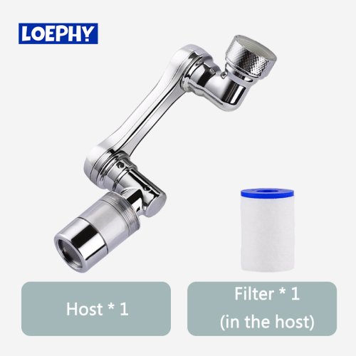 Immagine di 1080 °   Filtro rotante per purificazione dell'acqua Rubinetto in plastica Braccio meccanico Testa di spruzzo Lavabo da cucina Rubinetto di estensione Aeratore Univer
