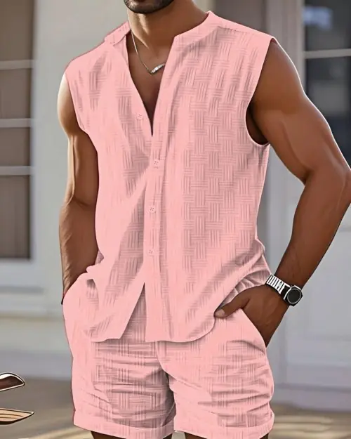 Image de Ensemble Homme Chemise + Short Sans Manches - Style Décontracté Été