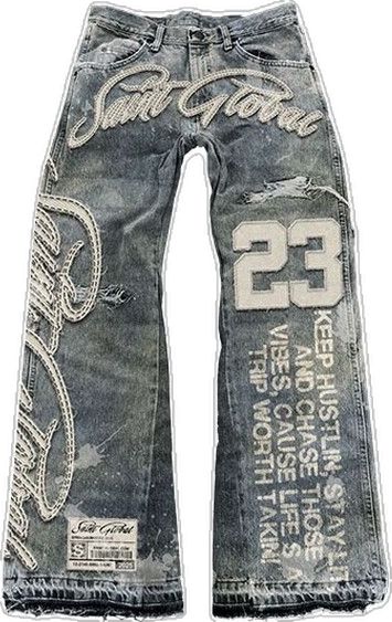 Imagen de Pantalones Vaqueros Azules Vintage Y2K para Hombre con Parche Bordado de Hip Hop, Corte Holgado y Pierna Ancha, Tiro Medio