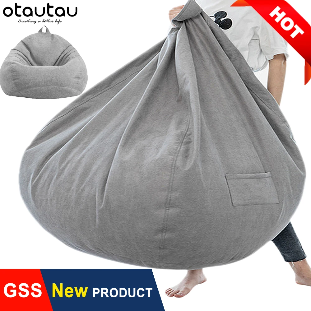 Imagen de OTAUTAU-silla tipo puf con relleno, sofá cama gigante relleno, PUF flocado de lino grueso, asiento otomano, muebles de salón