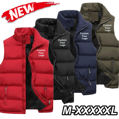 Image of Men's Custom Logo Slim Fit Down Vest – Warm, Sleeveless Stand Collar Casual Jacket for Fashionable Everyday Wear