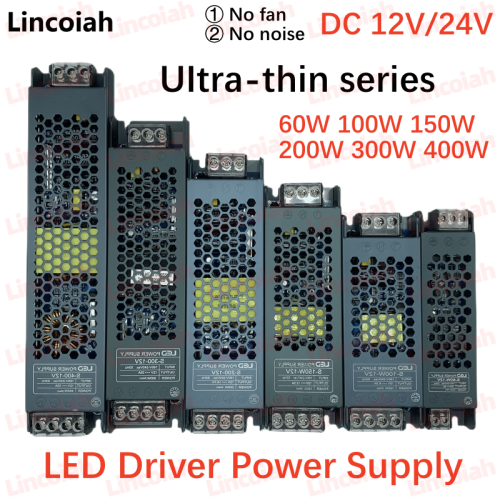 Zdjęcie Transformator oświetleniowy DC 12V/24V Zasilacz 5A 12A Ultra cienki przełącznik taśmy LED Lampa sterownicza 60W 100W 150W 200W 300W 400W