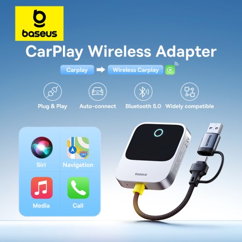 Afbeelding van Baseus Draadloze CarPlay Adapter – Plug & Play Bluetooth voor Auto met Smart Connectie en Bedraad naar Draadloos Omschakeling