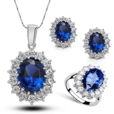 Image de Ensemble de Bijoux Princesse en Argent Sterling 925 - Collier, Boucles d'oreilles & Bague