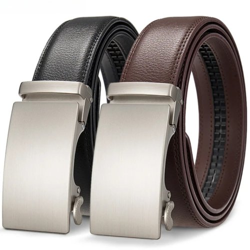 Imagen de Cinturón de Cuero PU para Hombre con Hebilla Automática de Aleación, 3.5 cm, Diseño Elegante y Duradero para Estilo de Negocios Moderno
