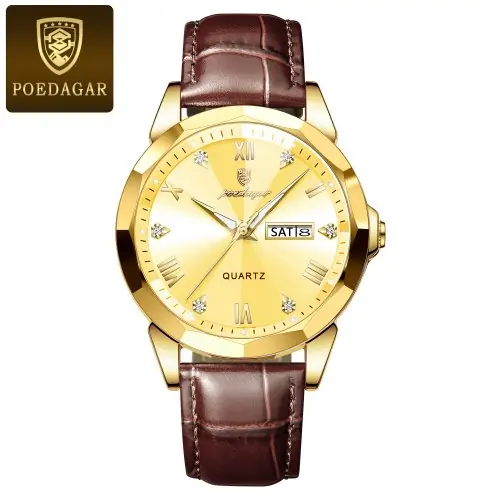 Image de Montre Homme Luxe Quartz Cuir Étanche avec Date et Lumineux