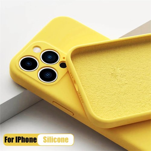 Custodia per iPhone in Silicone Liquido Gialla - Protezione Morbida e Stile per iPhone 17, 16, 15, 14, 13, 12, 11 Pro Max, Mini, X, XR, XS, SE