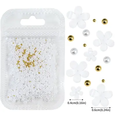 Image de Kit Déco Ongles Floral 3D Rose & Blanc