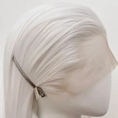 Image de Perruque Synthétique Longue Droite Dentelle Avant - Blanc Naturel