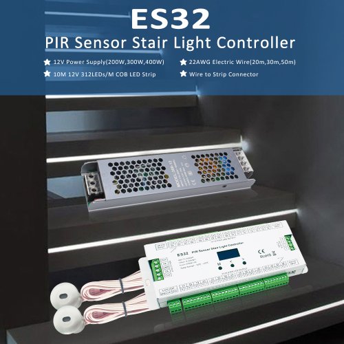 Image of Smart 32-Channel ESP32 PIR Motion Sensor Stair Light Controller with Human Body Infrared Induction for Single Color & RGB LED Strip Lighting