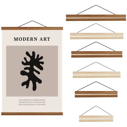 Image of Elegant Magnetic Wall Frame Set – 8 Colors, 30/40/50cm Teak Wood & Black White Photo Display with Gold and Walnut Finish for Canvas Art and Posters