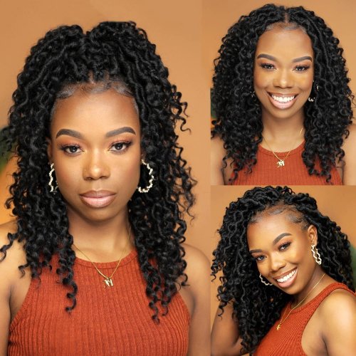 Image of Natural-Looking 14-Inch Pre-Looped Goddess Locs with Curly Ends – Synthetic Crochet Hair Extensions for Women