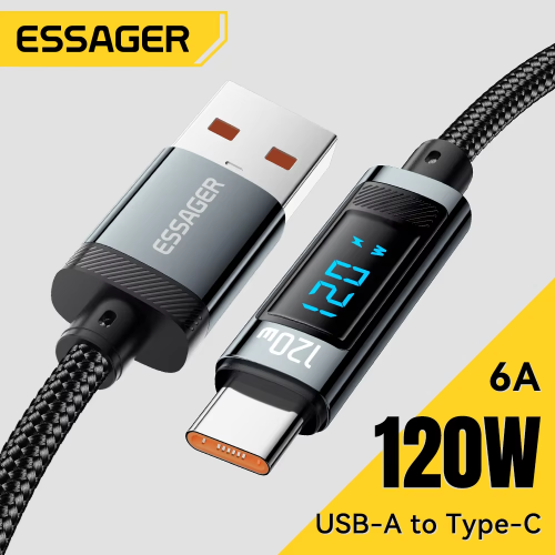 Afbeelding van Snel opladen met LED-display: USB-C kabel 120W