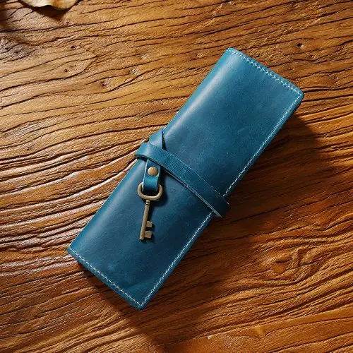 Image de Sac à Stylos en Cuir Vintage - Élégant & Pratique
