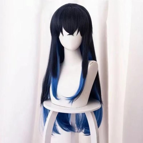 Image de Perruque Anime Bleue Ombrée - Inosuke Hashibira Féminin
