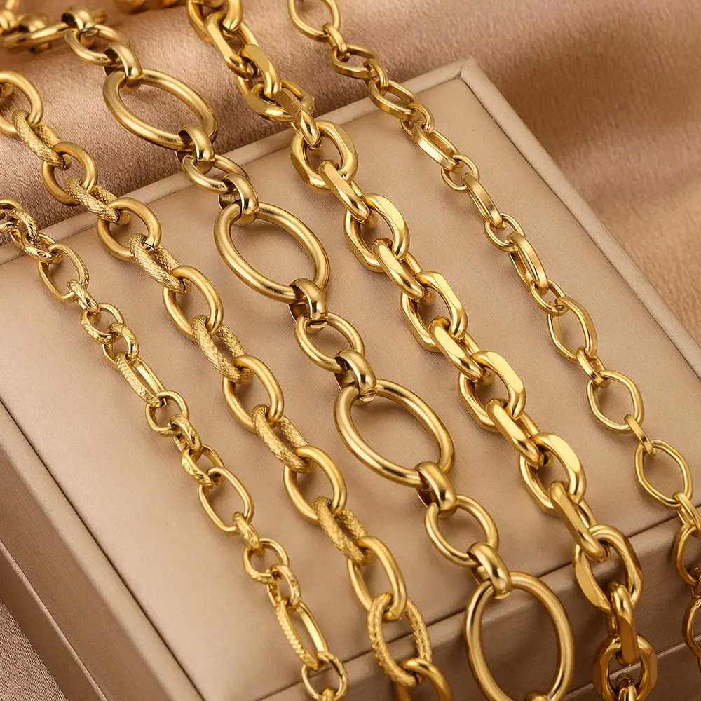 Immagine di Catene per Braccialetti con Collana Fatta a Mano in Acciaio Inossidabile Pesante e Ovale con Nodo Grosso – Gioielli Fai da Te Stile Hip Hop e Punk