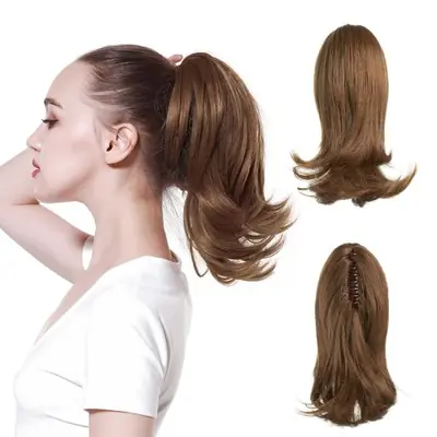 Image de Queue de Cheval Synthétique Ondulée Blond - Extension Facile à Poser