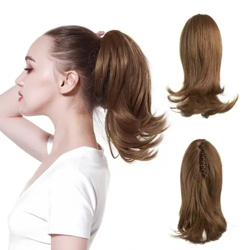 Image de Queue de Cheval Synthétique Ondulée Blond - Extension Facile à Poser
