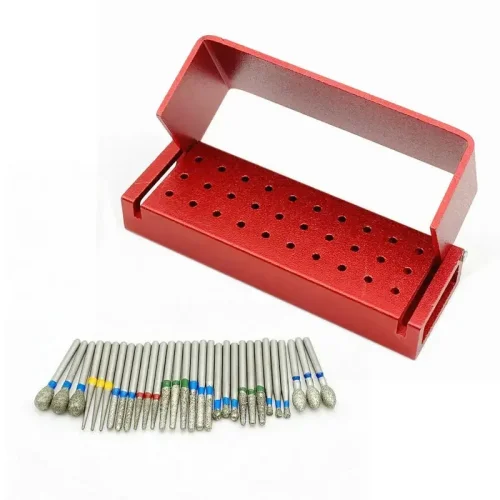Immagine di Set Completo di 30 Frese Dentali Diamantate con Trapano ad Alta Velocità, Blocco di Disinfezione e Manipolo in Alluminio per Studio Dentistico Professionale
