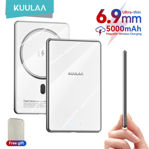 Image of Kuulaa 5000mAh Slim Magnetic Wireless Power Bank with 20W Fast Charging for MagSafe Compatible iPhone 16, 15, 14, 13 – Portable External Battery Pack
