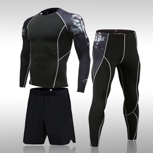 Immagine di Tuta Sportiva da Uomo a Compressione con Asciugatura Rapida e Traspirante per Allenamento, Fitness, MMA e Corsa - Rashguard e Abbigliamento Tecnico