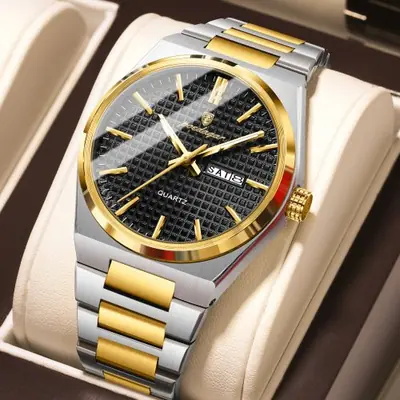 Image de Montre Homme Luxe Acier Inoxydable - Quartz Étanche avec Date et Lumineux