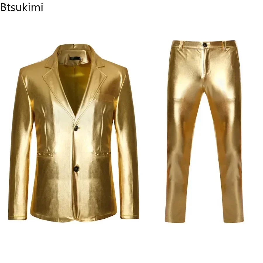 Image of Chic Shiny Gold 2-Piece Men's Suit Set – Blazer and Pants for Stage Performances, Parties, Nightclub & Dancer Costumes
