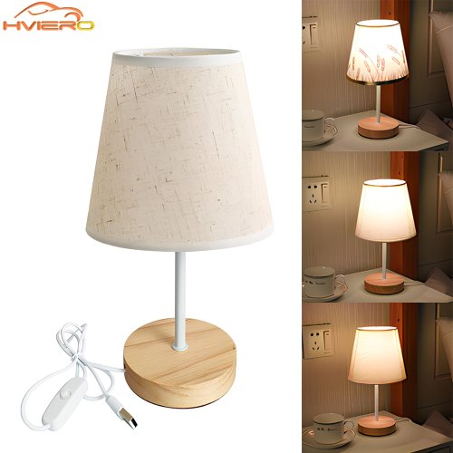 Image of Handcrafted Solid Wood Desk Lamp with Soft Cloth Shade – LED Decorative Night Light for Bedroom, Living Room, and Study – Remote Control Ambient Lighting