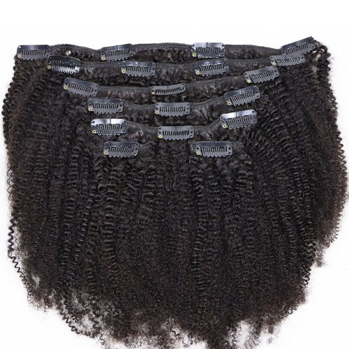 Immagine di Estensioni Capelli Umani Vergini 4C - Fasci Afro Crespi Ricci con Clip da 120g per Donne Nere Africane